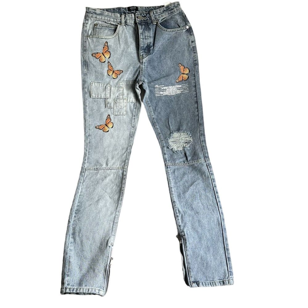 boohoo Man 30 L Boohoo High Waist Mom Tall Blue Jeans W31 L47 Butterfly Print